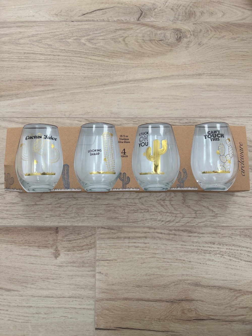 Gold Cactus Stemless Wine Glasses - Set of 4